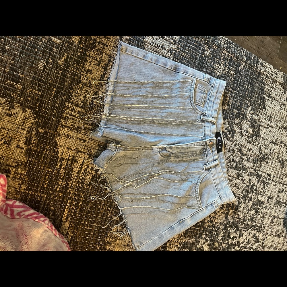 Blue Jean Rhinestone Fringe Shorts